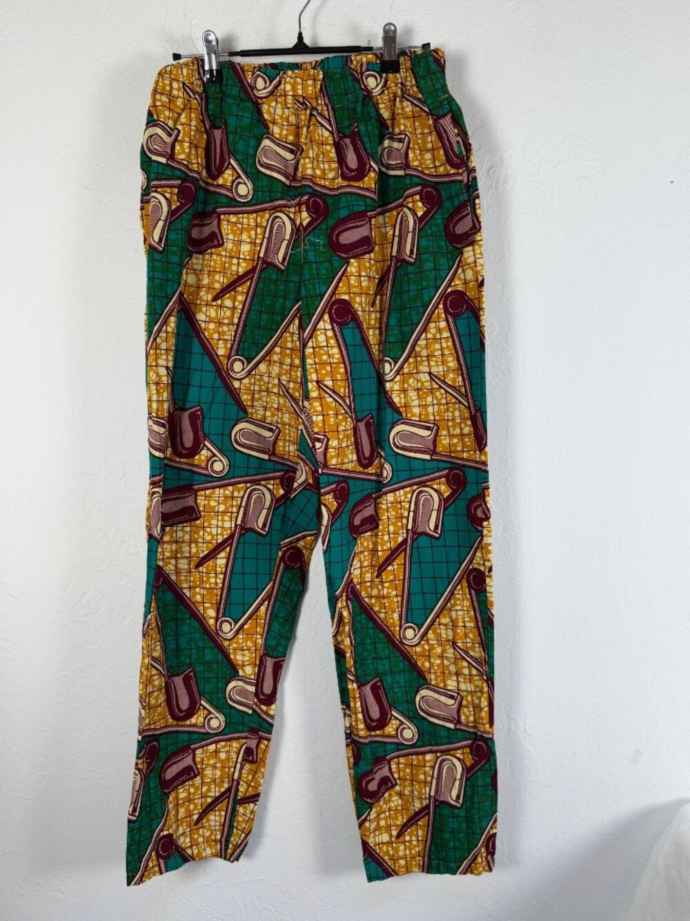 Leaping Lizards African Print Handmade in the UK Trousers Pants Safety Pin Green